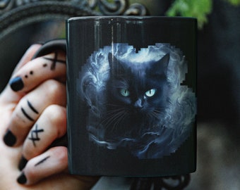 Black Cat Coffee Mug - Halloween Gift, Cat Lovers Cup, Perfect for Cat Moms, Dads & Birthdays Black Glossy Mug