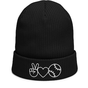 Baseball gift   - funny Embroidered Beanie Hat - Piece Love and Baseball  ideal Christmas present / gift for Someone Who loves Baseball