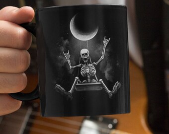 Skelettmugg - Svart glansig läskig kaffemugg Halloweenmuggar, Halloweenpresenter, söta presenter till honom eller henne, häxkonstpresent