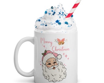 Retro vintage pink santa Claus Coffee Mug retro Christmas cup vintage coffee cup