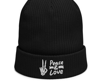 Peace Sign Beanie - Embroidered Beanie Hat With a Peace Sign - a Peace Sign Beanie - Embroidered Beanie Hat With a Peace Sign - a