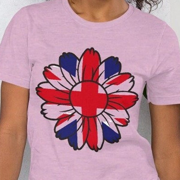 Union Jack t-shirt flower pattern, custom ladies t-shirt ,Union Jack summer t-shirt