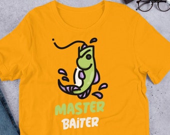 Camiseta de pesca divertida para hombres - Camiseta gráfica Master Baiter, ofensiva, irónica, controvertida, regalo de pesca de lubina Soy un maestro Baiter,