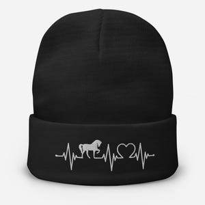 Horse Beanie Hat with Heartbeat - Embroidered Equestrian Winter Cap | Horse Gift| Horse lover hat unique and creative Gifts