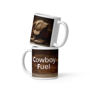 Western themed  coffee mug - Cowboy Fuel slogan cool mugs with a cowboy saying  the ideal Mens coffee mug for a cowboy lover