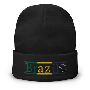 Brasilien Geschenk: Gestickte grün, gelb, blau und weiße brasilianische Souvenir Winter warme Mütze