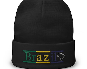 Brazil  Gift :Embroidered  Green Yellow Blue And White Brazilian Souvenir Winter Warm Hat