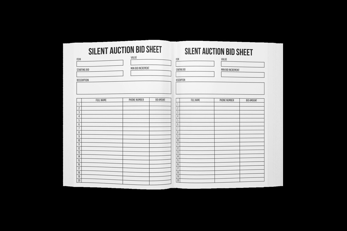 Silent Auction Bid Sheet: Instant Download Printable Silent Auction ...