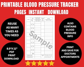 Blood Pressure Log Editable Printable, Stay on Top of Your Health with our Blood Pressure Tracker - Printable and Editable PDF instant pages