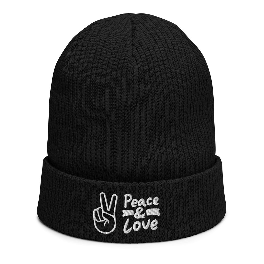 Peace Sign Beanie - Embroidered Beanie Hat With a Peace Sign - a