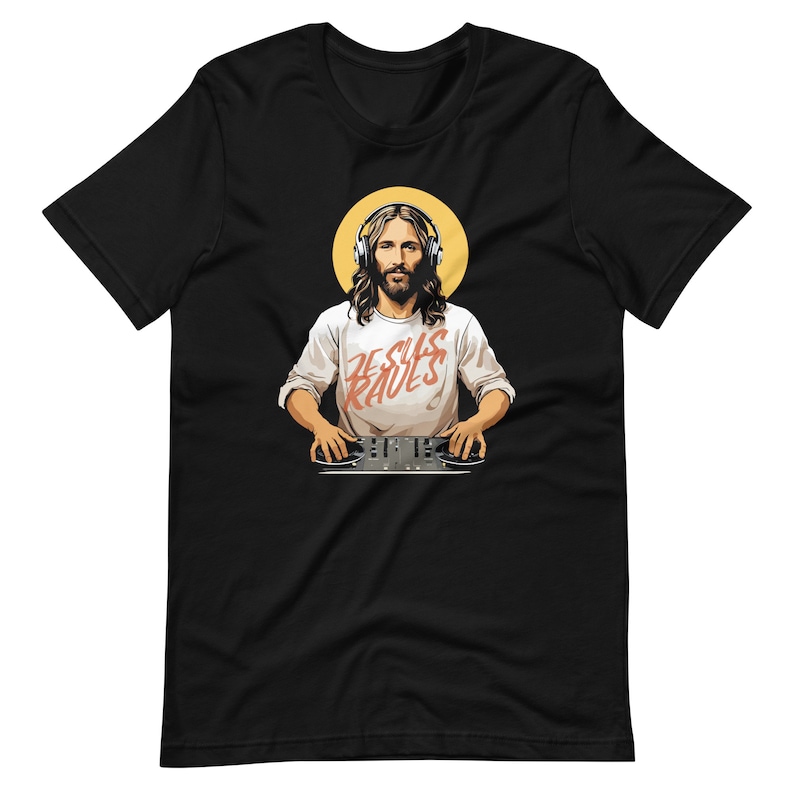 Funny Jesus DJ T-Shirt, Christian Humor Apparel, Religious Party Tee, Gospel Music Lover Gift, Humorous Faith Clothing, Church Fun Wear