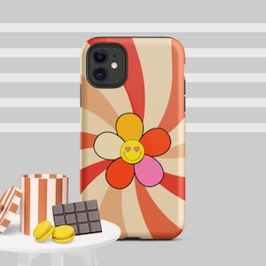 Retro Groove: Tough Shell iPhone Cover with Funky Mushroom Pattern - Vintage 70&#39;s Aesthetic Indie grunge hippie groovy good vibes abstract