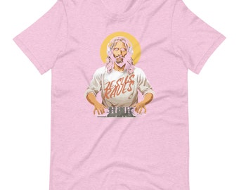 T-shirt Vintage Humour Jesus Christ DJ - Blanc, Taille L, Occasion En Très Bon état