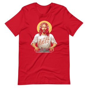 Funny Jesus DJ T-Shirt, Christian Humor Apparel, Religious Party Tee, Gospel Music Lover Gift, Humorous Faith Clothing, Church Fun Wear
