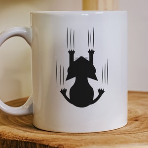 Funny Black Cat Mug - Slipping Cat Art Design, Perfect for Cat Moms & Lovers, Unique Coffee Cup Gift White mug