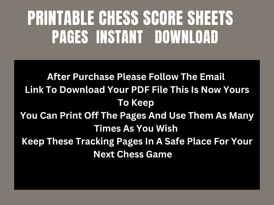 Chess Printable Score Sheets Instant Download PDF or JPEG 10 Sheets ...