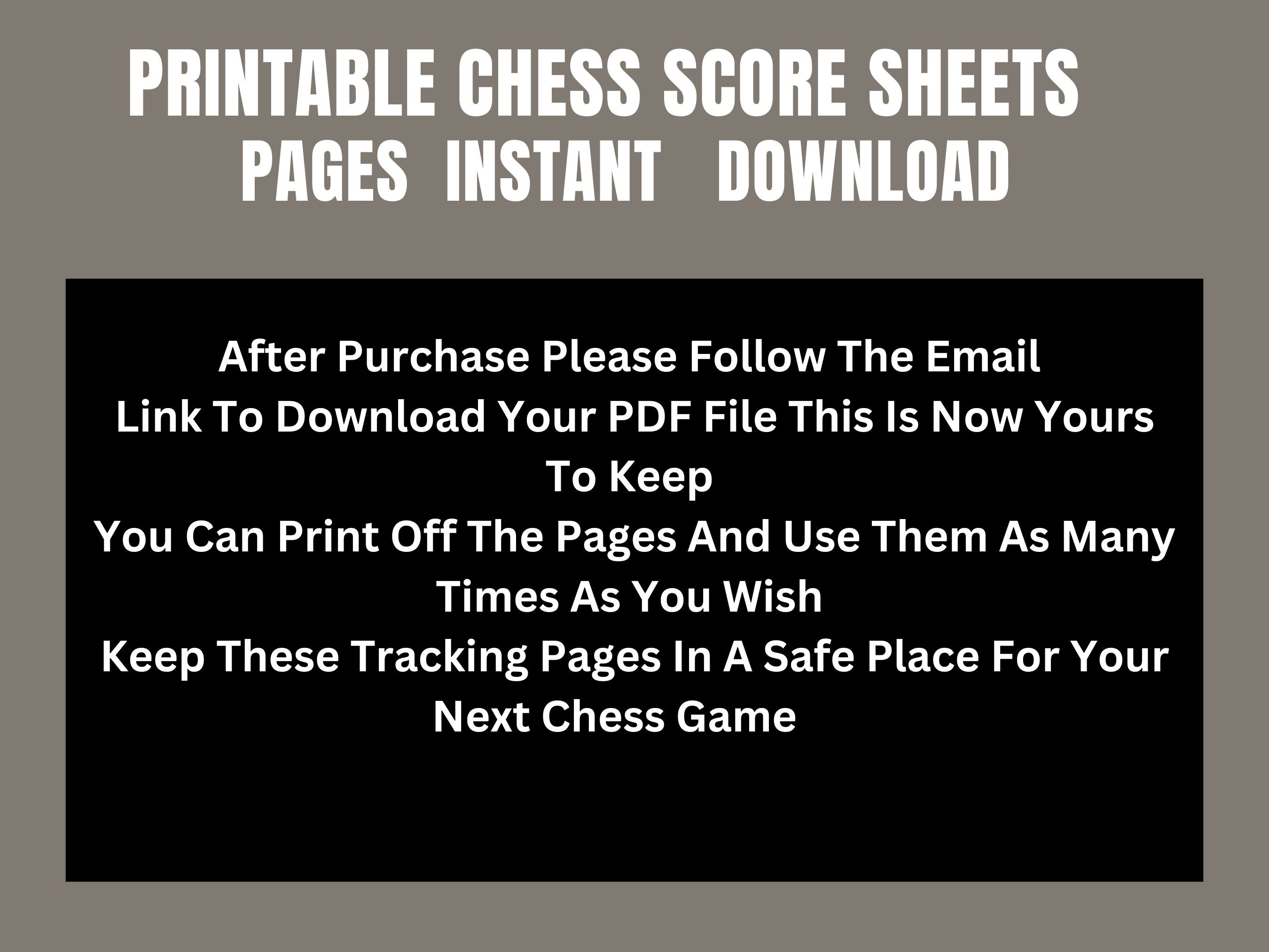 Chess Printable Score Sheets Instant Download PDF or JPEG 10 Sheets ...