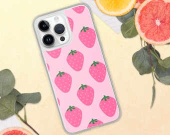Strawberry pattern Phone case - Cute Strawberry phone case for iPhone 14, 13, 12 Pro Max, 11 strawberry summer phone case