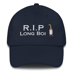 R.I.P. Long Boi the Tallest Duck Cap - Indian runner Duck Rest in Peace Embroidered Base Ball Cap