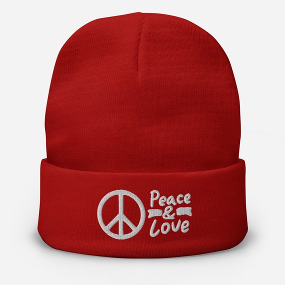 帽子 6CRAYON Peace Beanie Peace Sign Beanie - Embroidered Beanie Hat With a Peace Sign - a