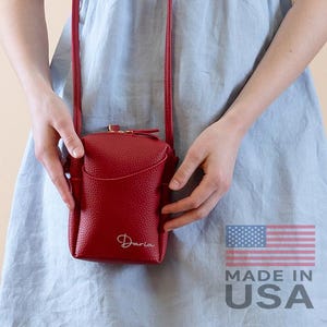 Personalized Faux Leather Crossbody Phone Bag: Custom Name Shoulder Bag