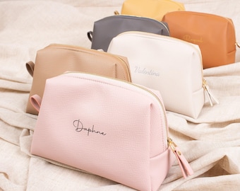 Personalized Wristlet Makeup Bag: Monogram Initial PU Leather Cosmetic Organizer