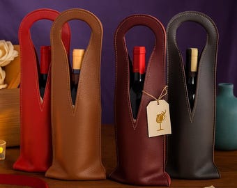 Personalized Wine Bottle Holder - PU Leather with Custom Name & Icon