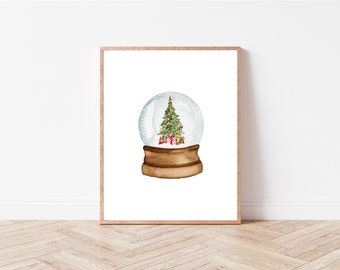 Christmas Snow Globe Art Print, Watercolor Snow Globe Print, Christmas Digital Download, Festive Printable, Winter Prints