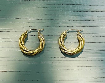18K Gold Plated Chunky Gold Hoop Earrings, Vintage Gold Statement Hoops, Thick Hoop Earrings, Twisted Hoop Earrings, Daily Hoops, Gift for Her