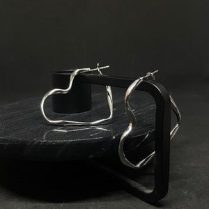 Big Silver Heart Hoop Earrings, 925 Sterling Silver Post, Large Twisted Heart Hoops, Heart Shaped Hoops, Minimalist Earrings, Gift For Her