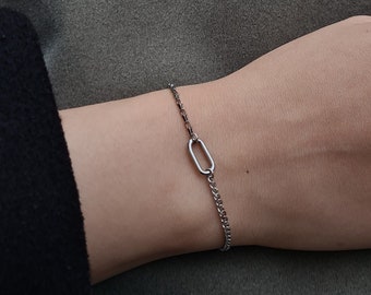 Dainty Stainless Steel Bracelet, 2 different Chain Bracelet, Geometric Jewellery, Minimalist Jewelry, Unisex Bracelet, Muttertagsgeschenk