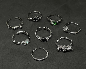 Y2k onregelmatige zilveren metalen vloeibare ring, onregelmatige druipende open ring, verstelbare vloeibare lavaring, abstracte ringverklaring, cadeau voor haar