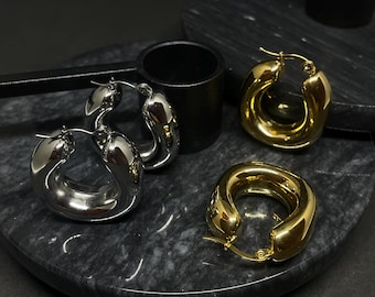 Silver Chunky Square Hoop Earrings, Big Chubby Square Hoops, Thick Square Huggies, Statement Hoops, Wide Square Hoops, Bold Hoop Earrings