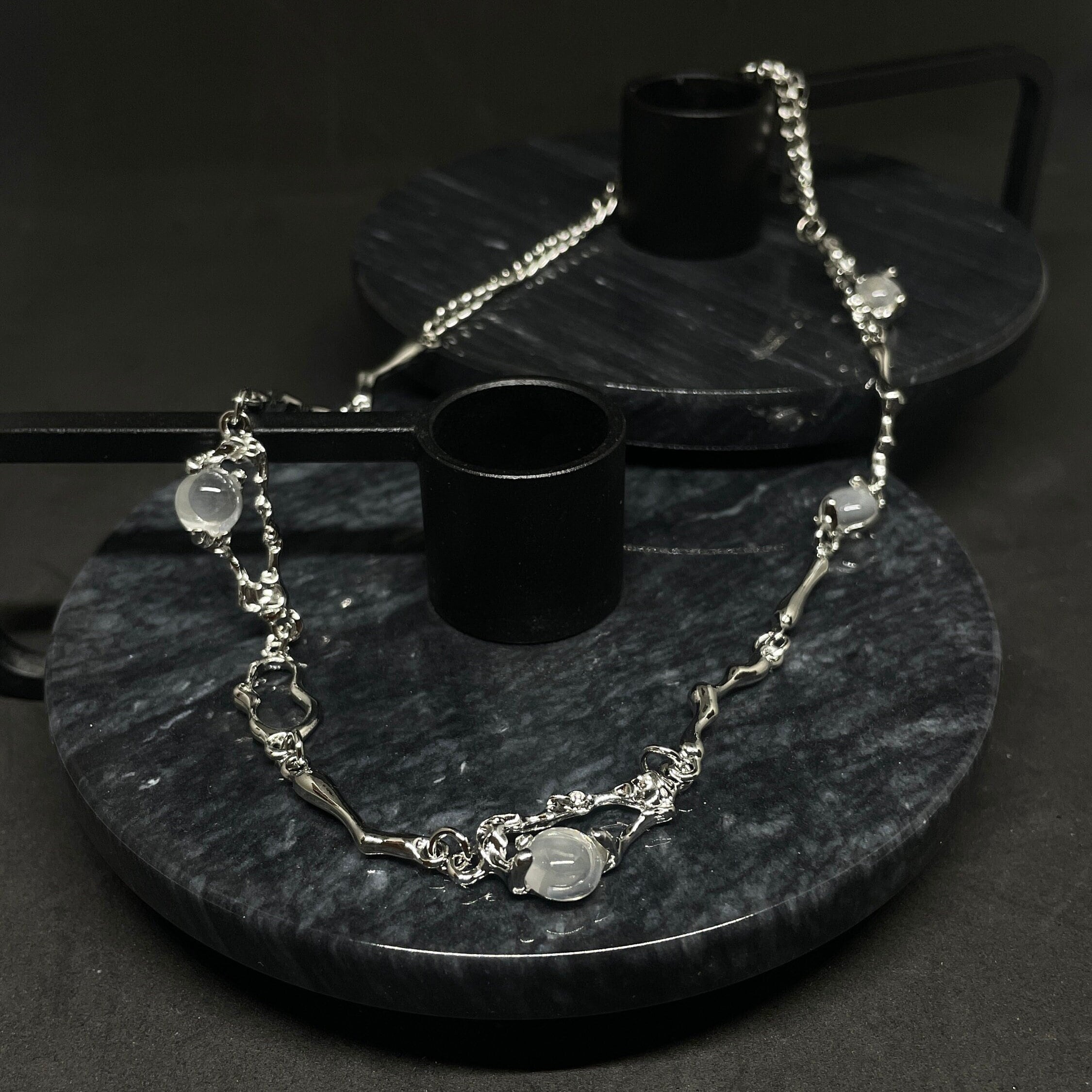 Y2k Irregular Moonstone Pearl Necklace, Grunge Choker, Cyber Punk Retro Necklace, Gothic style, Grunge Moonstone Necklace, Gift for Her