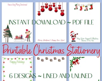 PRINTABLE Christmas Stationery, Christmas Writing Paper, Letter Writing Set, Lined Writing Paper, Christmas Letterhead, 8.5x11 inch Sheets