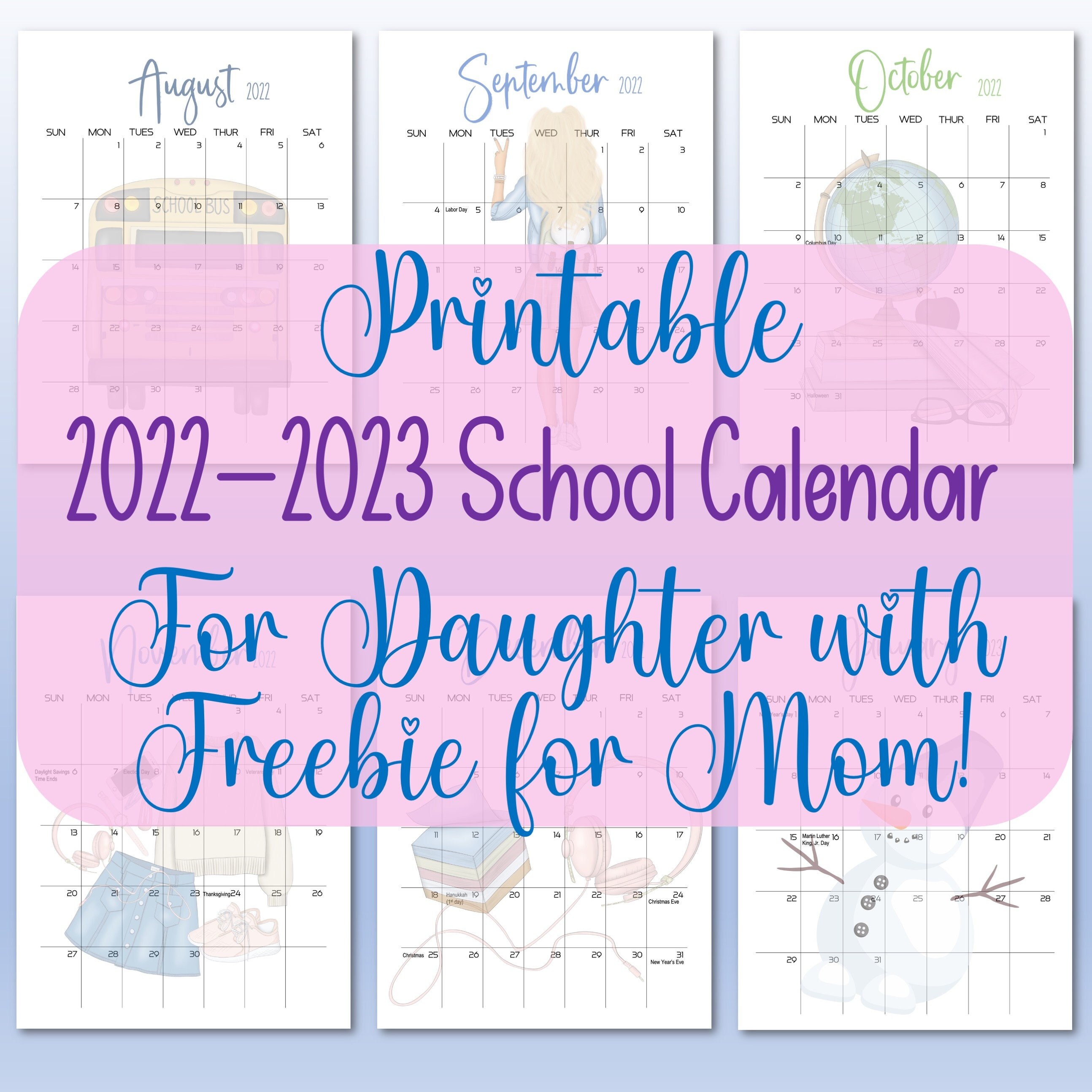 2022 2023 printable monthly school calendar kids calendar etsy
