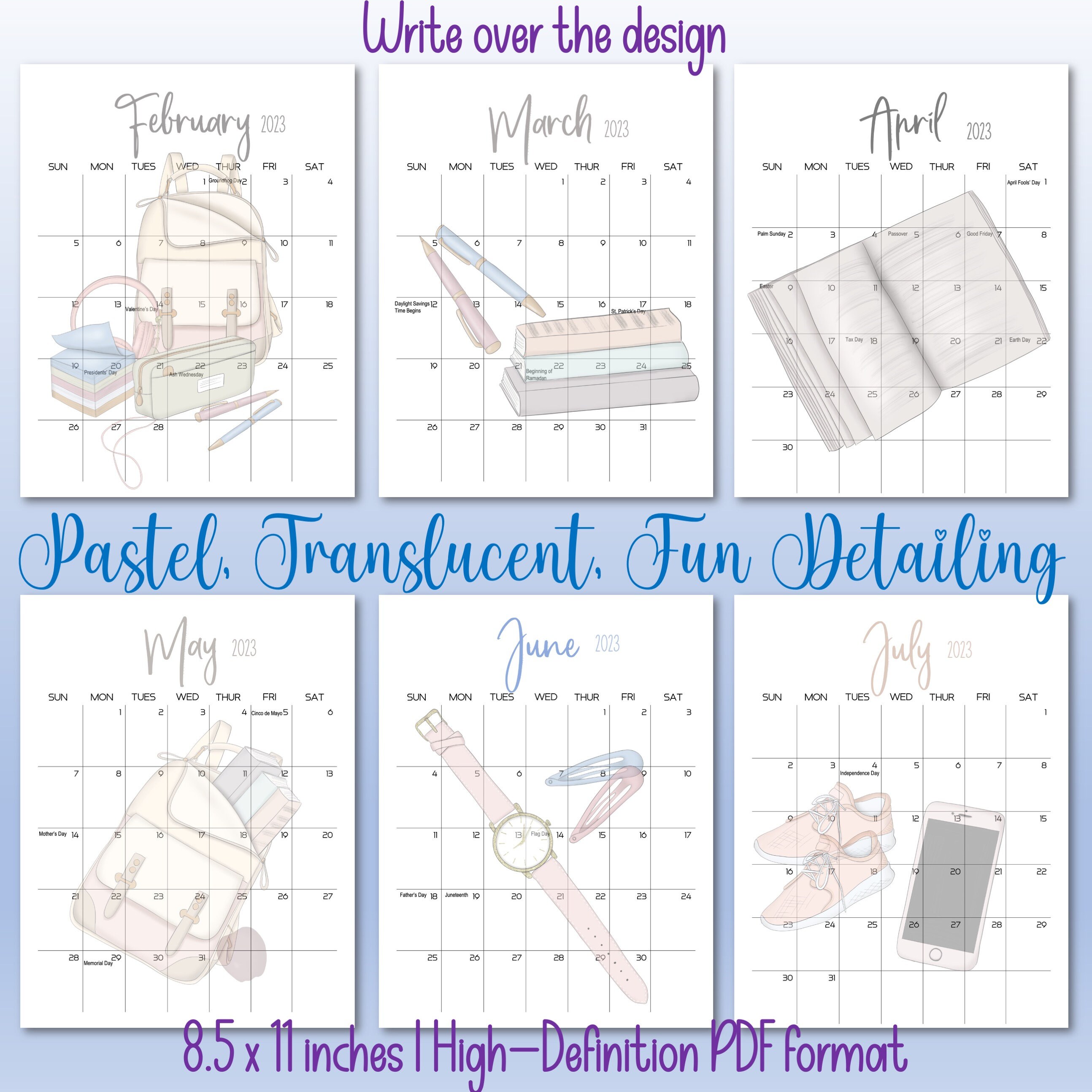 2022 2023 Printable Monthly School Calendar Kids Calendar Etsy