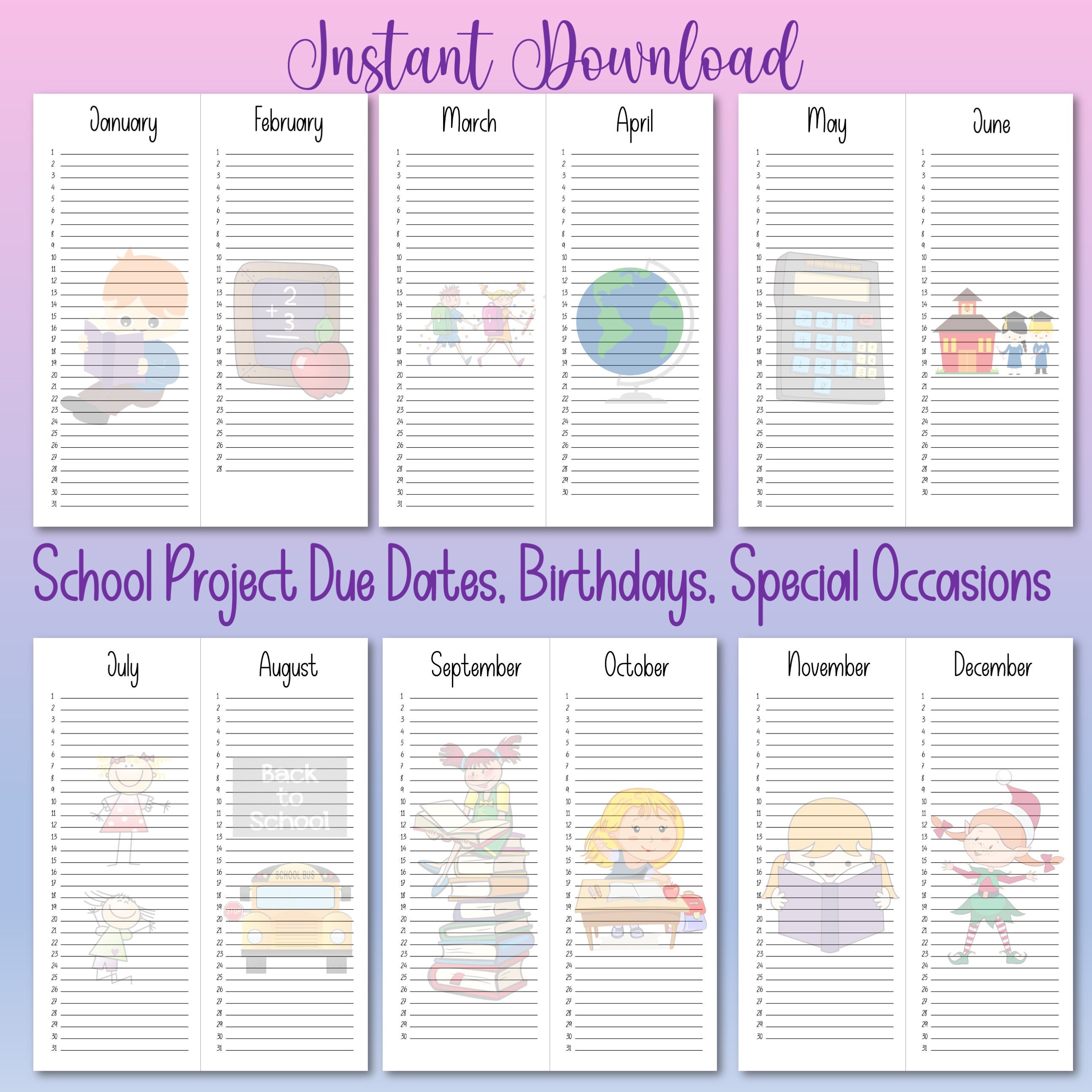 20222023 Printable Monthly School Calendar Kids Calendar Etsy