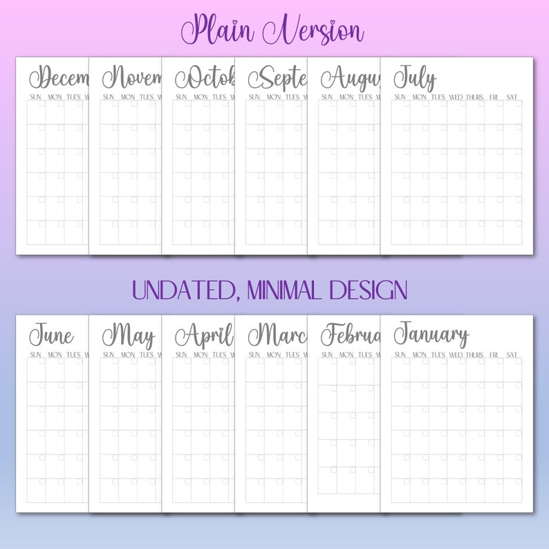 Blank Monthly Printable Calendar, Plain and Floral Versions, 8.5x11 ...