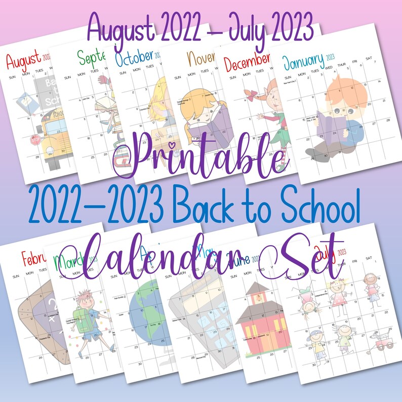 20222023 Printable Monthly School Calendar Kids Calendar Etsy