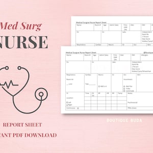 Med-Surg Nurse Report Sheet, 2-Patient Nursing Brain Sheet, RN Shift Handoff Log, Printable Nurse Organizer PDF, Instant Download
