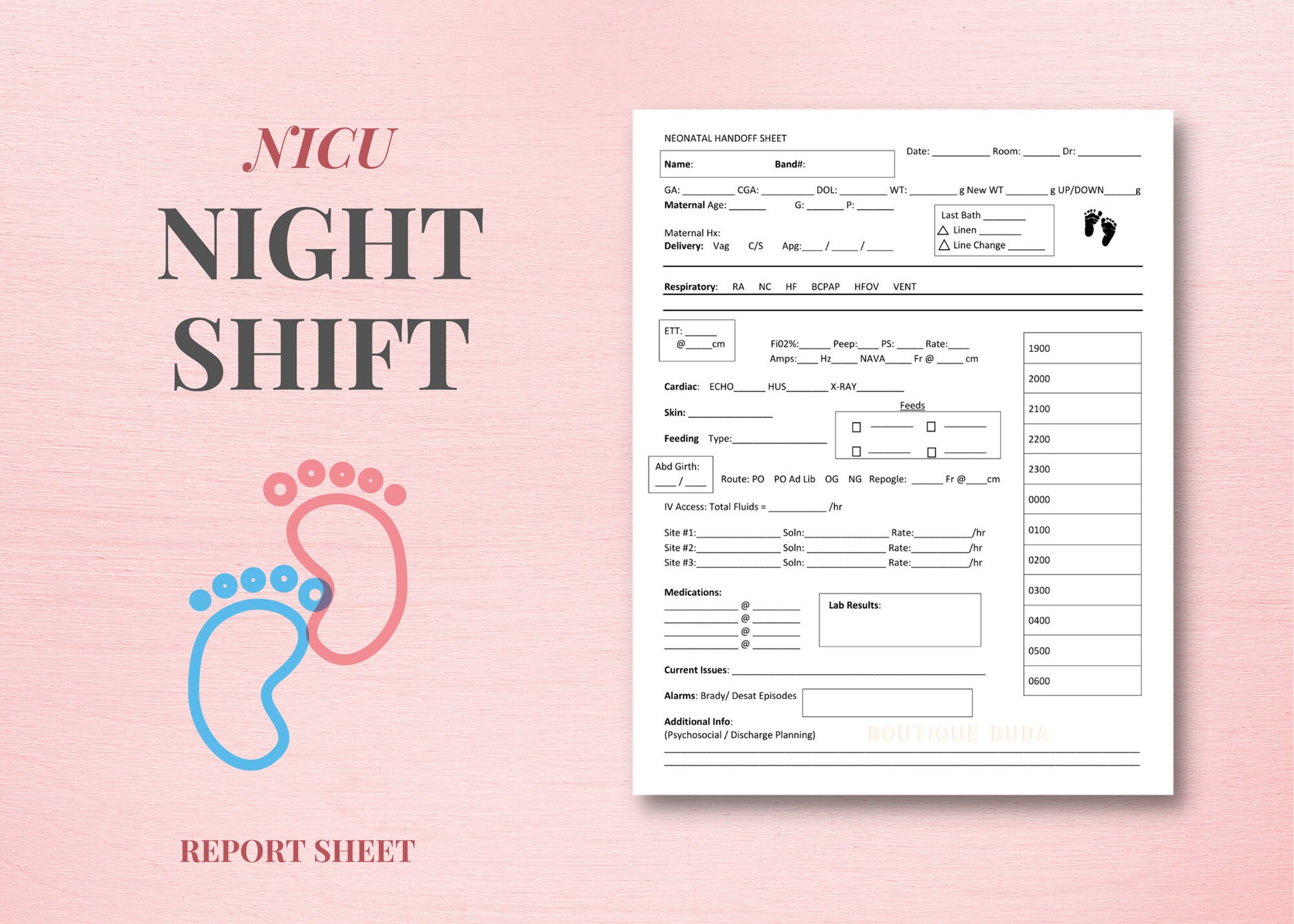 Neonatal ICU Night Shift Report Sheet NICU Nurse Handoff Etsy
