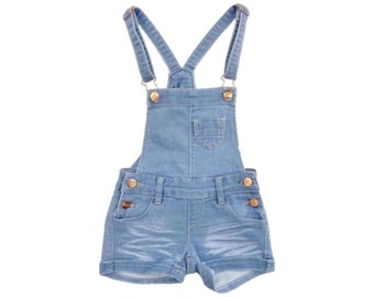 Light Blue Overalls for Girls, Jean Shorts for Girls, Youth Bib Overalls, Cuffed Denim Shorts, Toddler Summer Outfit Shorts