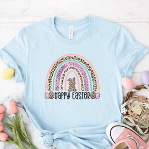 Leopard Easter Bunny Shirt, Happy Easter Leopard Rainbow Shirt, Happy Easter Shirt for Women, Easter Party Shirt, Easter Bunny Shirt