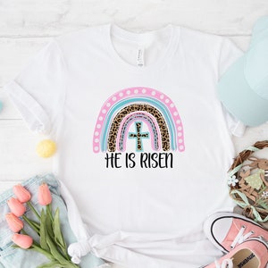 He Is Risen Rainbow Shirt, Easter Rainbow Shirt, Easter Shirt, He Is Risen Easter Shirt, Christian Easter Shirt, Boho Easter Shirt for Women