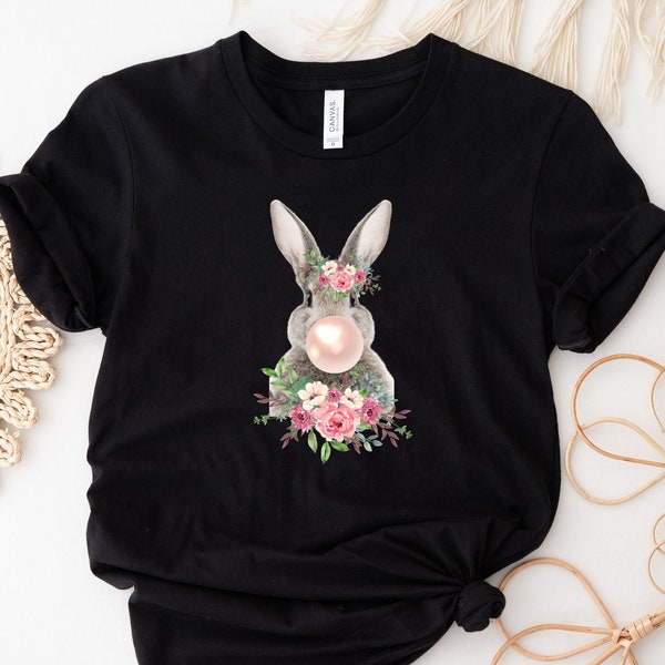 Floral Easter Bunny Shirt, Easter Shirt, Easter Bunny Graphic Tee, Easter Shirts for Women, Ladies Easter Bunny, Bubble Gum Bunny Tee