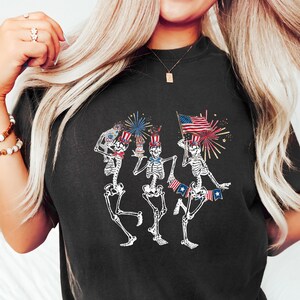 Dancing Skeletons 4th of July Shirt, Patriotic Skeleton Shirts, Dead Inside But Freedom, Happy 4th of July Shirt, Skeleton Fireworks T-Shirt