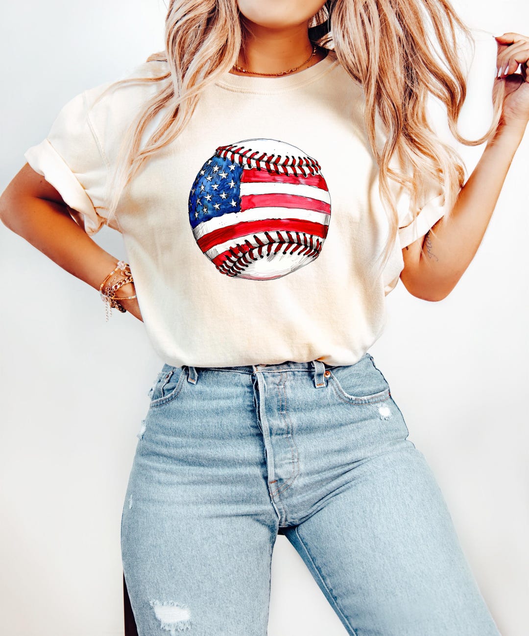 Women's American Flag Baseball T-Shirt – Patriotic 4th Of July Short Sleeve Tee, Casual Graphic Top, Gray - View #10