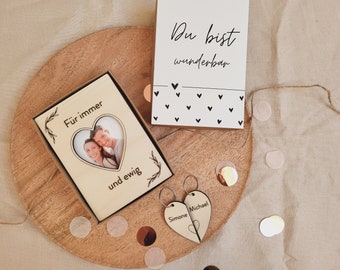 Holzkarte Geschenkkarte Bilderrahmen | DIN A6 |  personalisiert Schlüsselanhänger Herz