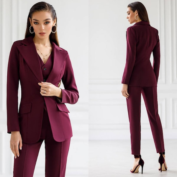 Burgundy Suit Women Etsy